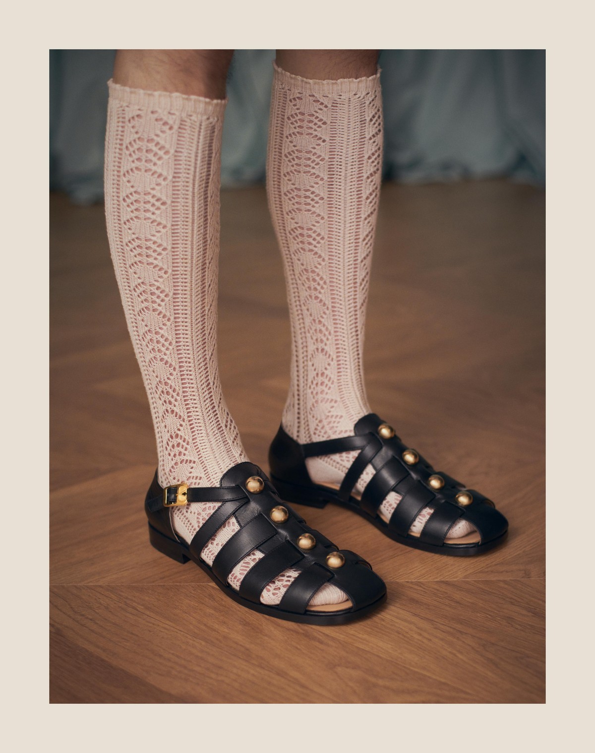 Valentino Studshield Fisherman Sandals In Calf Leather In Black
