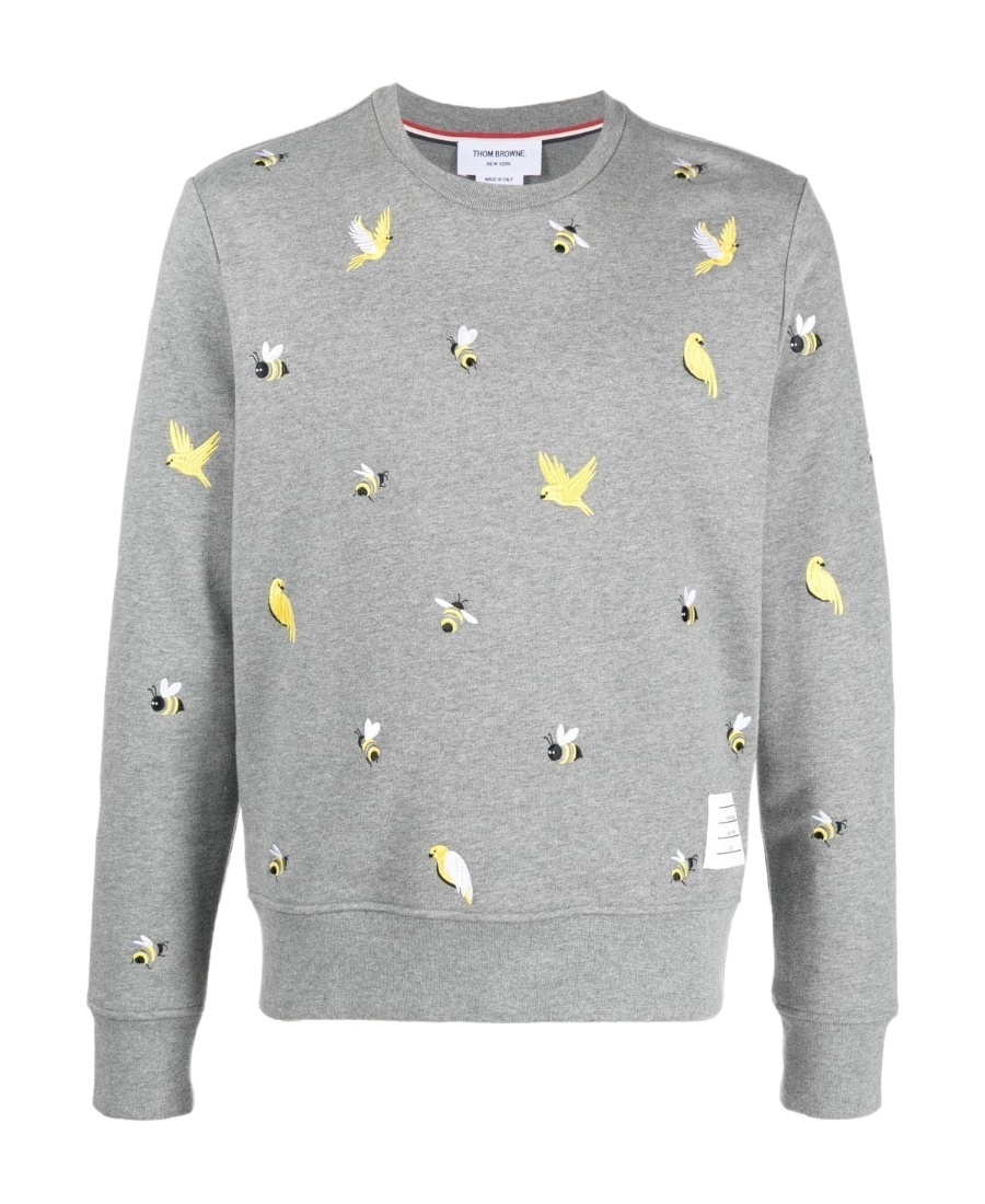 Thom Browne Embroidered Cotton Sweatshirt In Gray