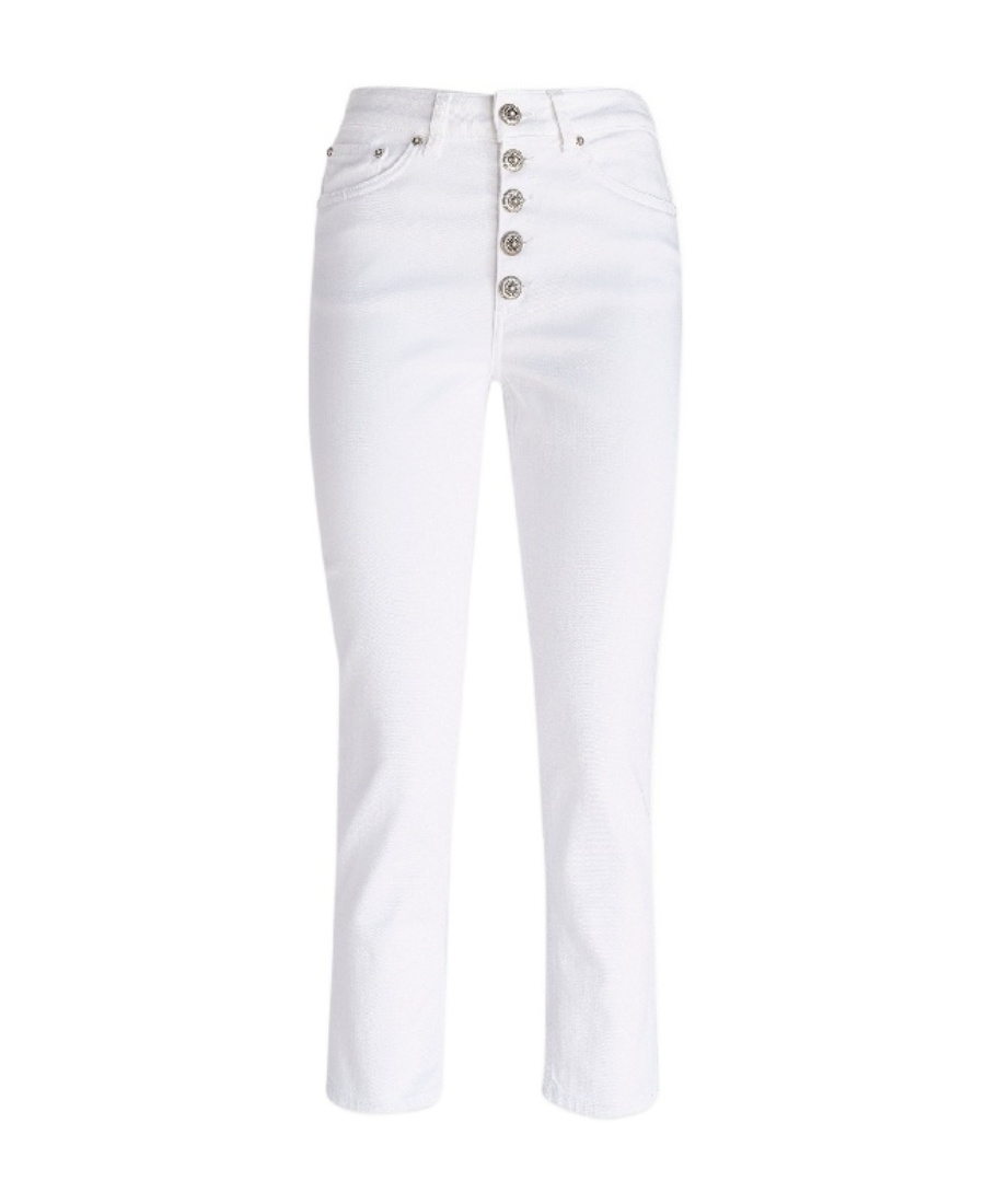 Dondup Cropped Cotton-blend Denim Jeans With Button Detailing In White
