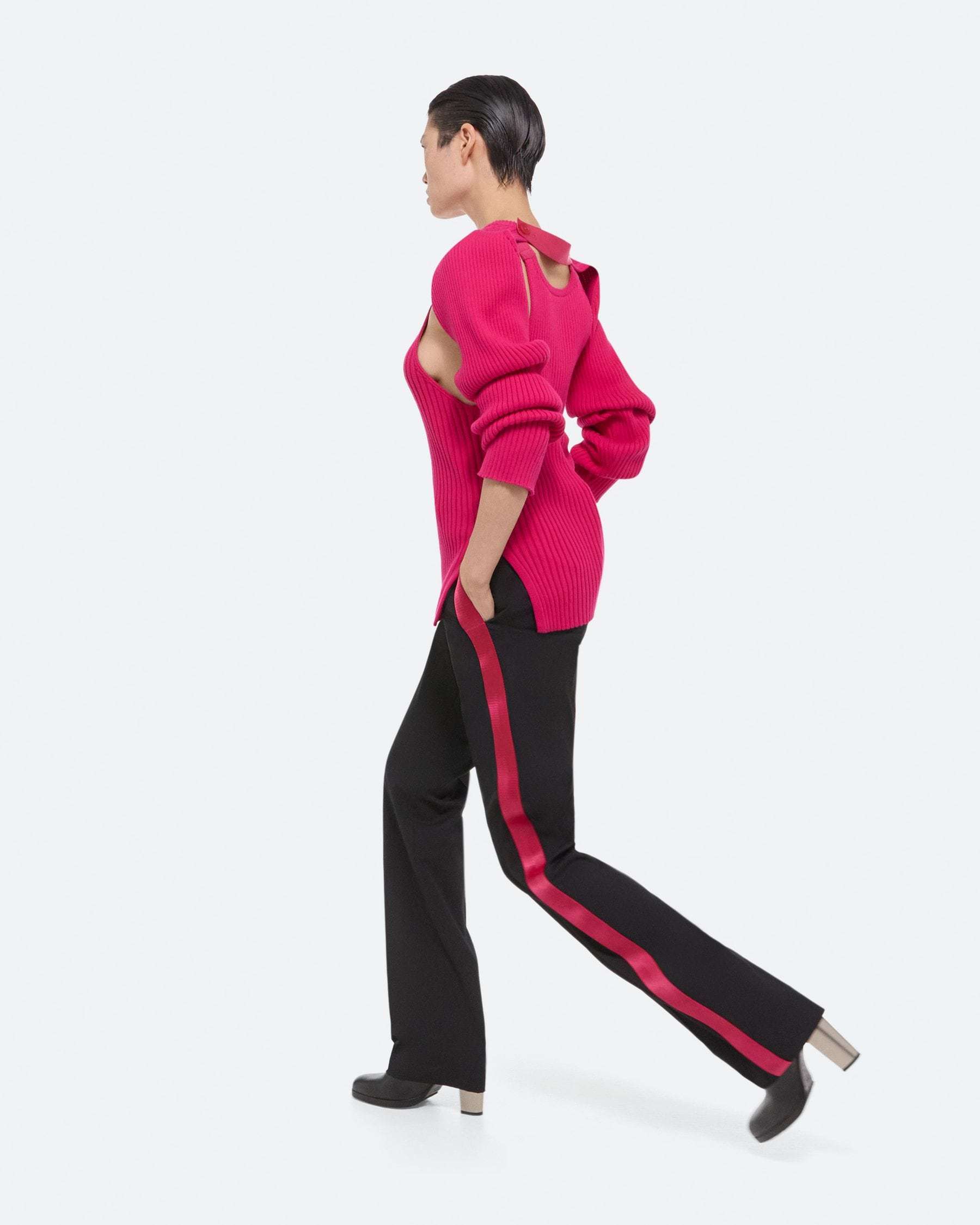 Helmut Lang Cut-out Ribbed-knit Jumper In Pink