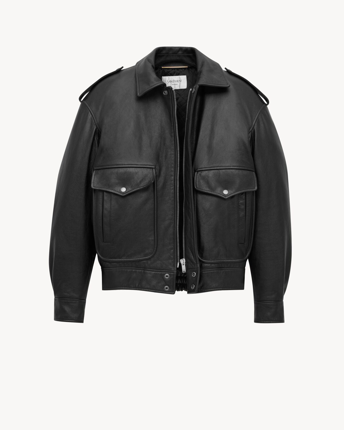 Saint Laurent Oversized Jacket In Grained Leather In Black