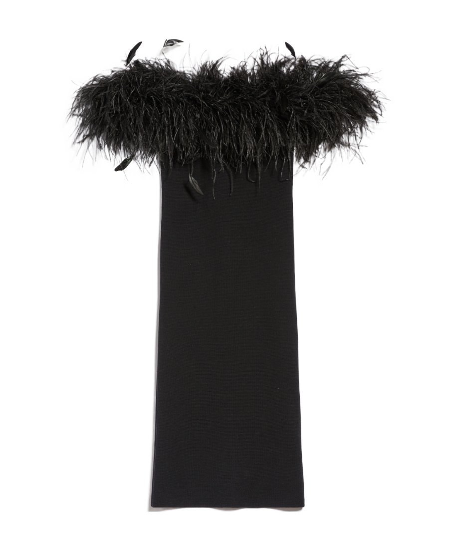 Max Mara Bare-shouldered Wool Dress In Black