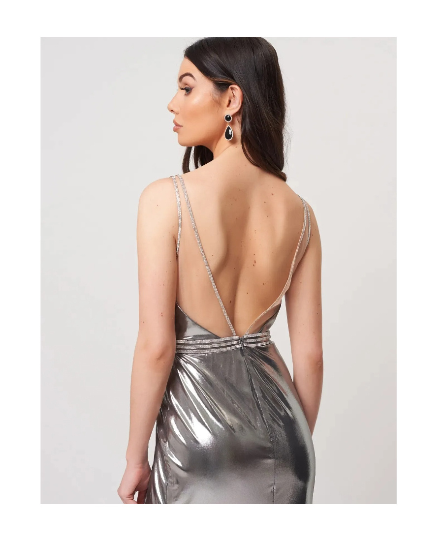 FOREVER UNIQUE DIAMOND DECORATED METAL-WRAPPED DRESS