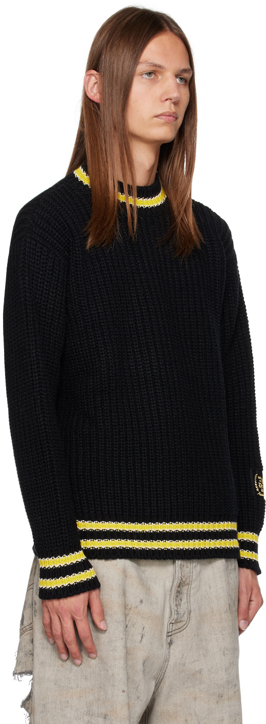 Msgm Striped Wool Sweater In Black