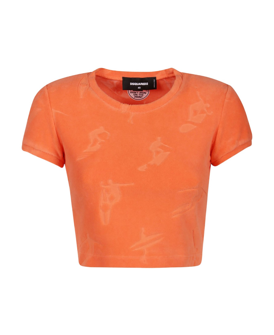 Shop Dsquared2 Surfer Jacquard Crewneck Cropped Top In Orange