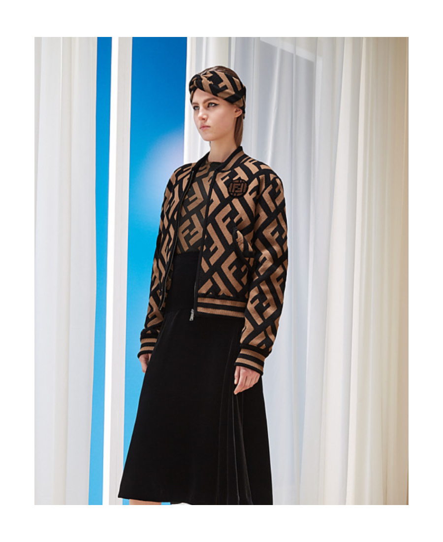 Fendi Logo Intarsia-knit Headband In Black