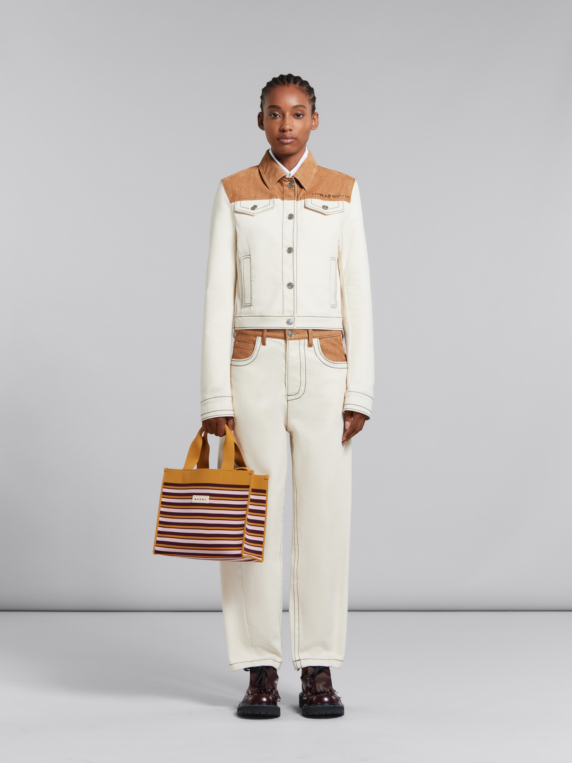 Marni Small Shopping Striped Tote Bag In Multicolor
