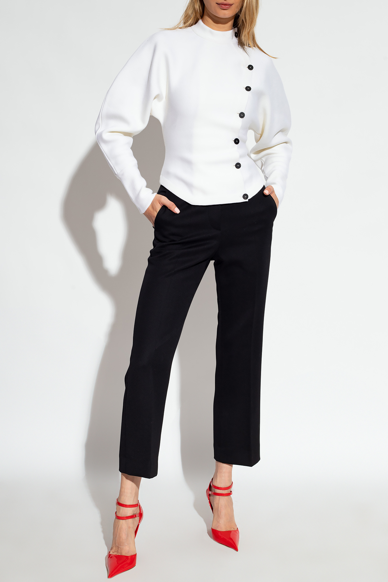 Ferragamo Asymmetrical Buttoned Wool-blend Cardigan In White