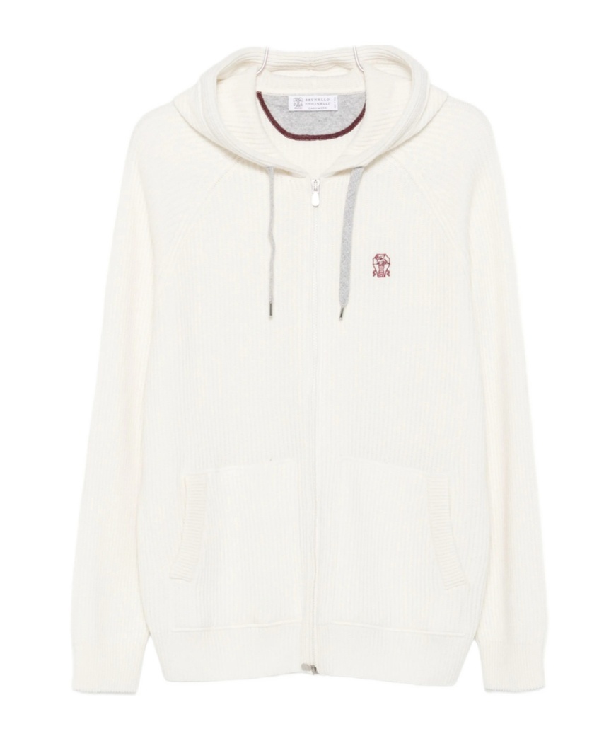 Brunello Cucinelli Cashmere Knit Sweatshirt With Hood In White