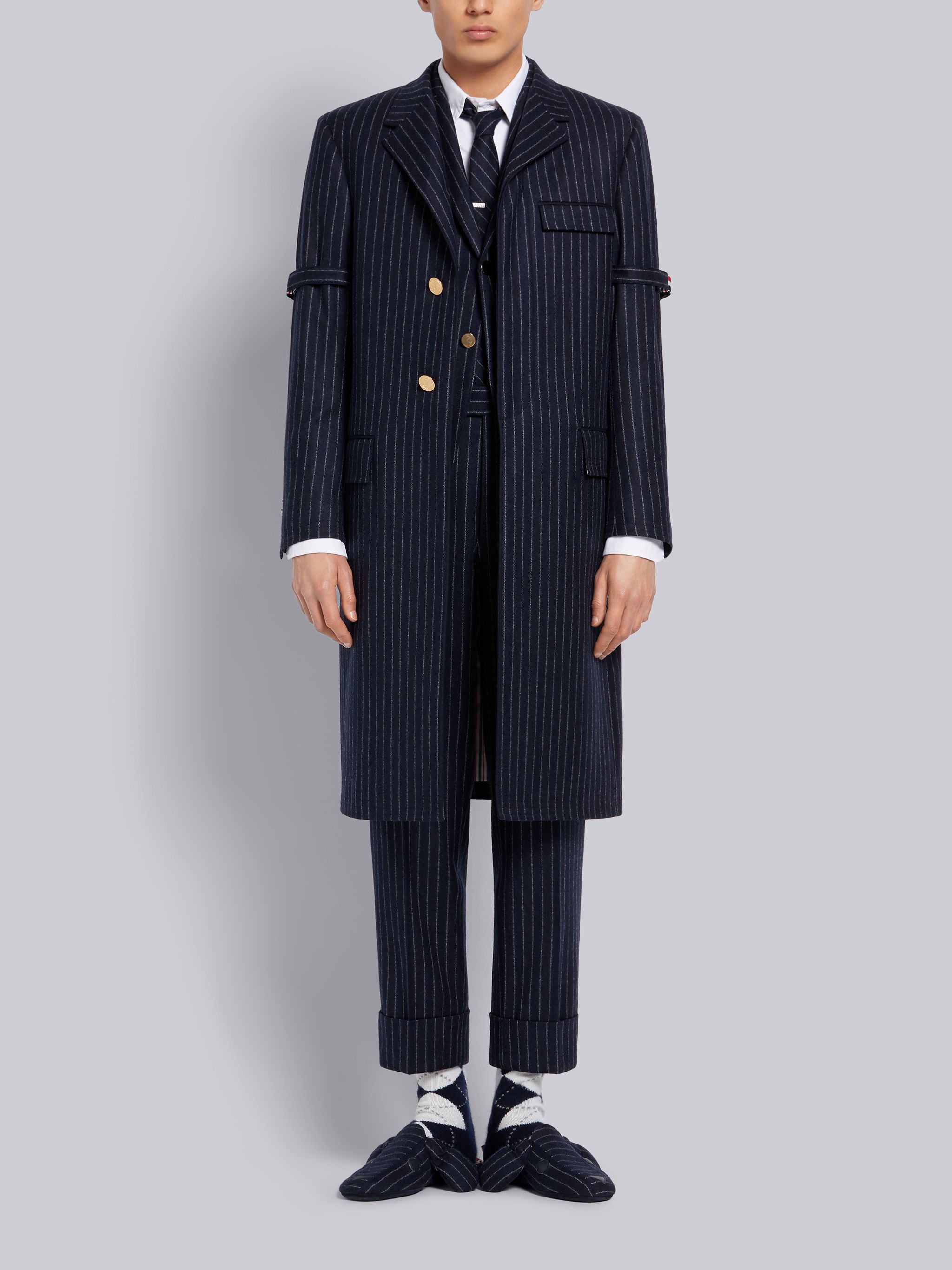 Thom Browne Ground Chalk-stripe Flannel Trousers In Navy Blue