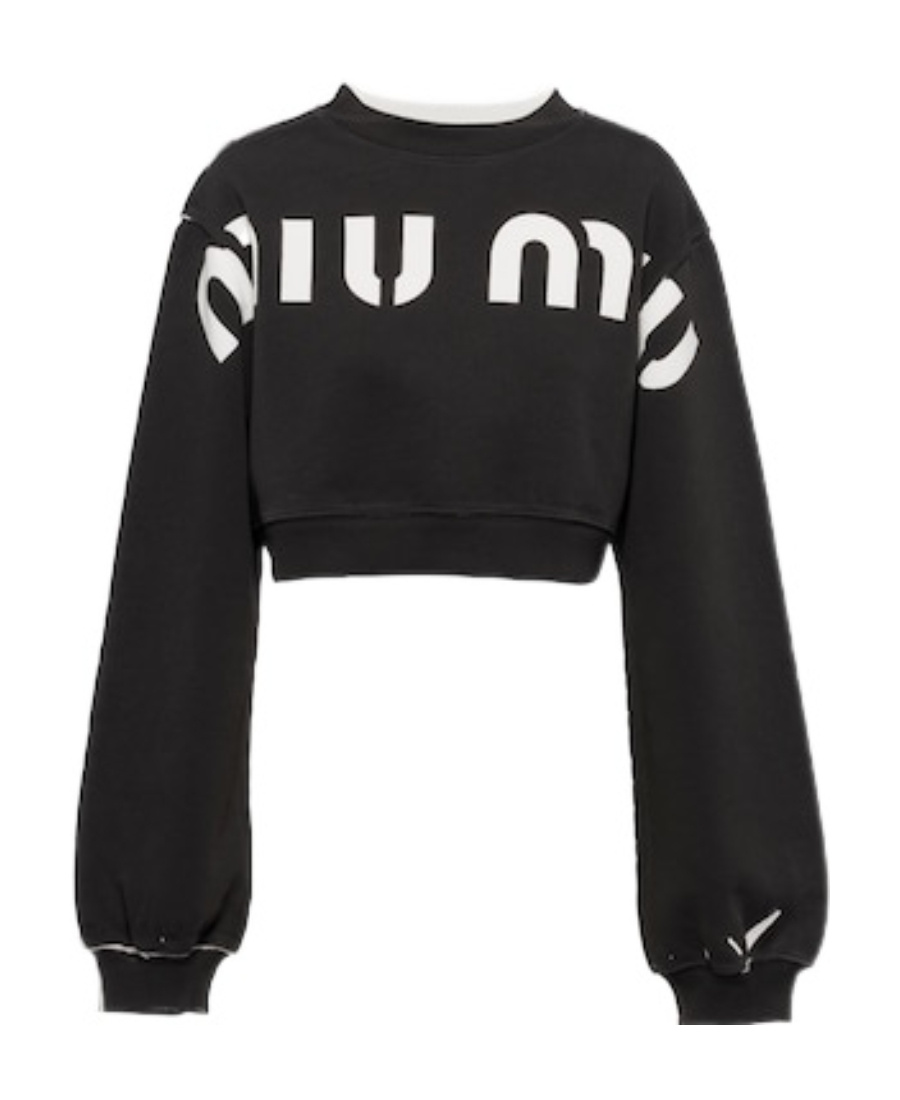 Miu Miu Logo-print Cropped Sweatshirt In Black
