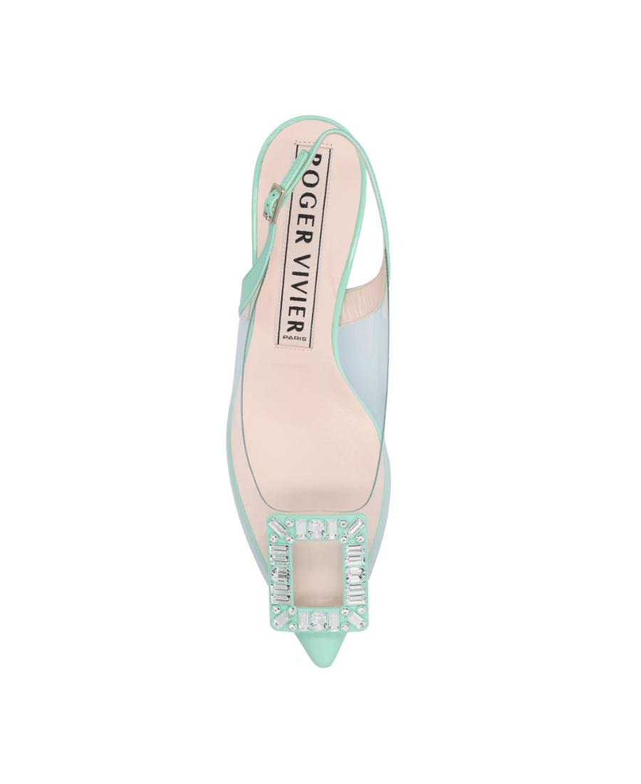 Roger Vivier Virgule Strass Buckle Slingback Pumps In Pvc In Green