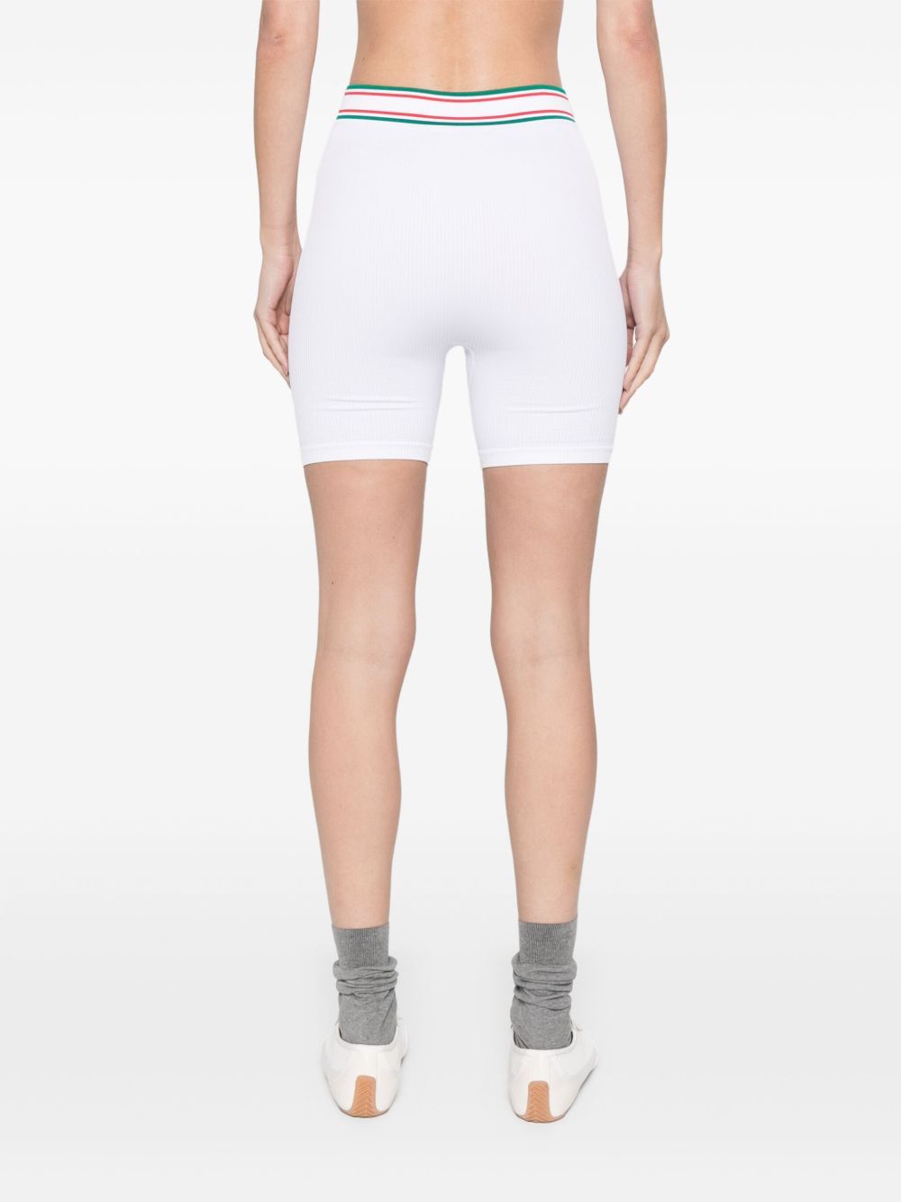 Casablanca Womens White Brand-patch Ribbed High-rise Stretch-woven Blend Shorts In White