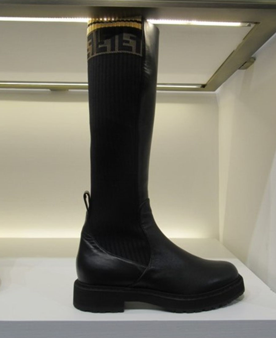 FENDI RIBBED DETAIL FF-LOGO BOOTS