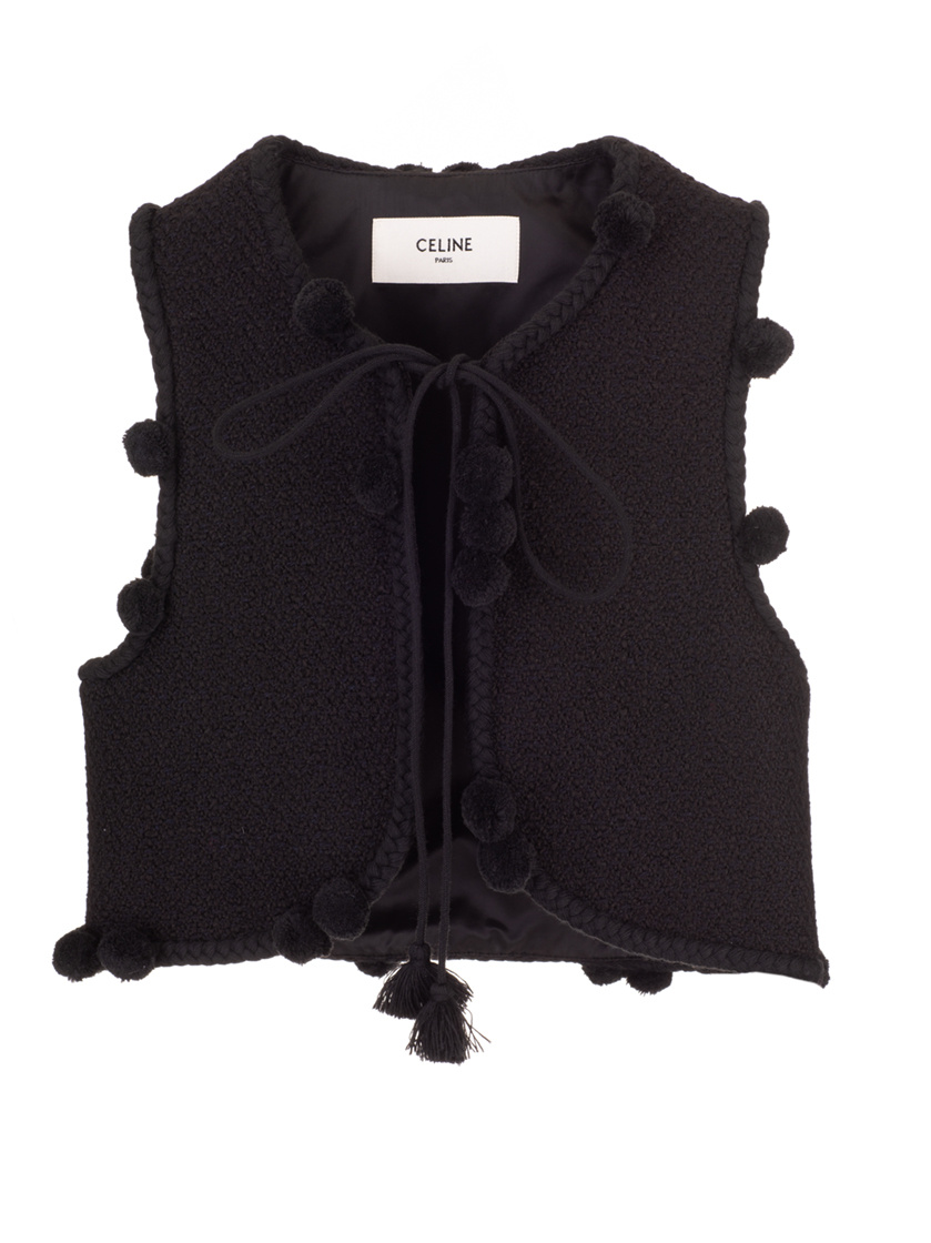 Shop Celine Folk Vest In Braided Wool Tweed