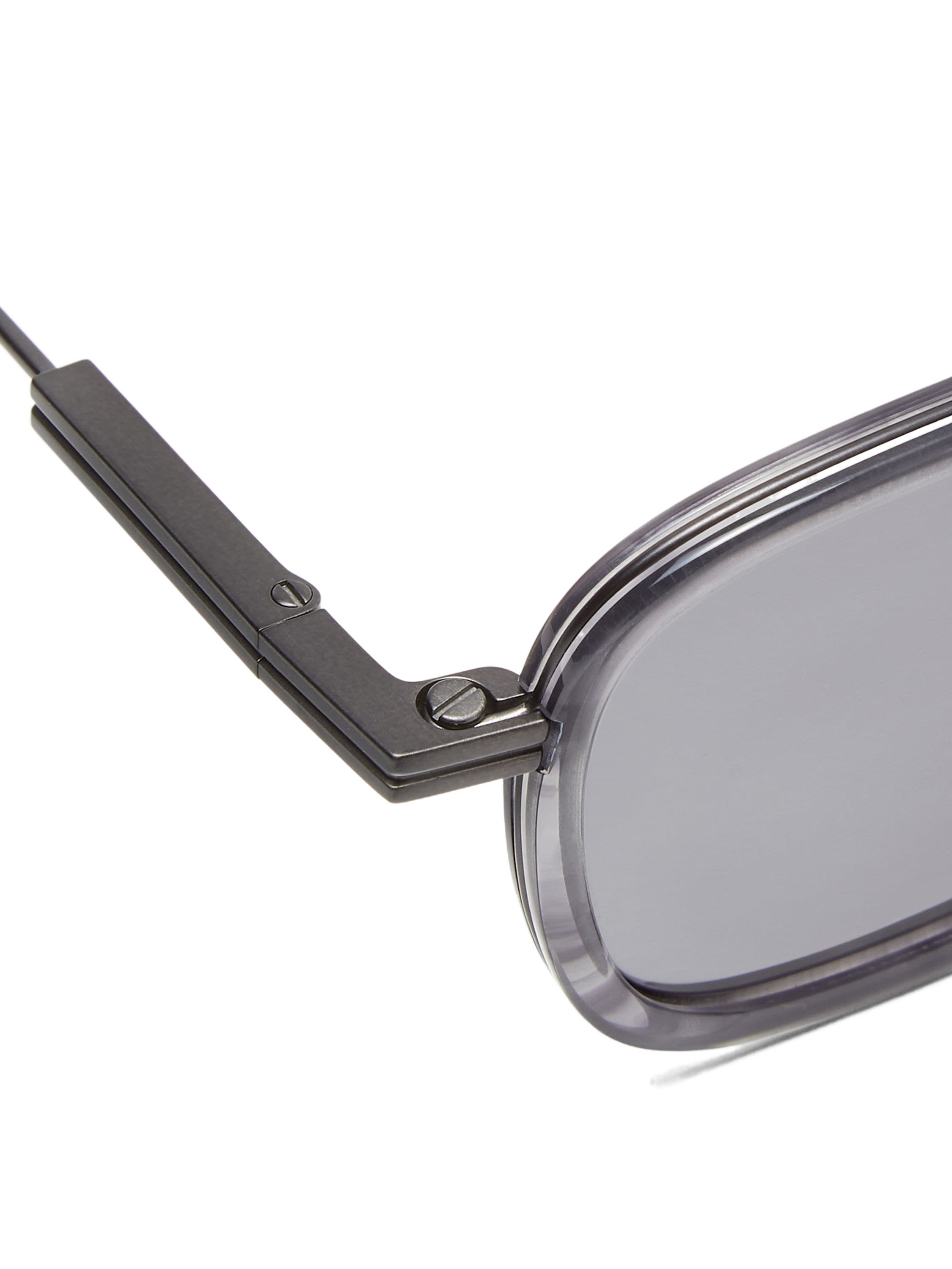 Zegna Striped Grey Havana Titanium And Acetate Sunglasses In Gray