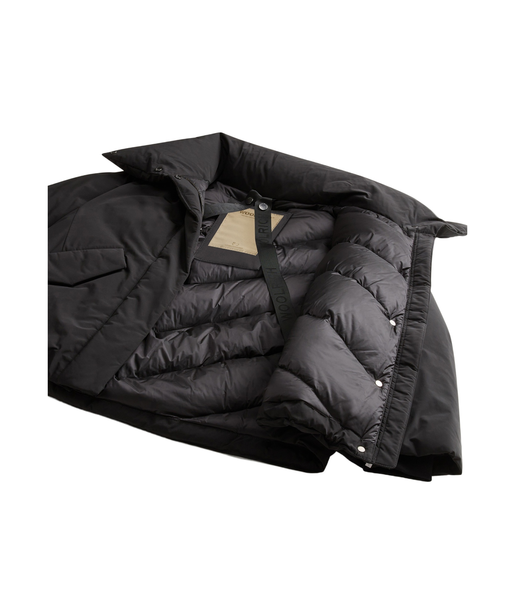 Woolrich Black Coat With High Collar And Boxy Silhouette In Black
