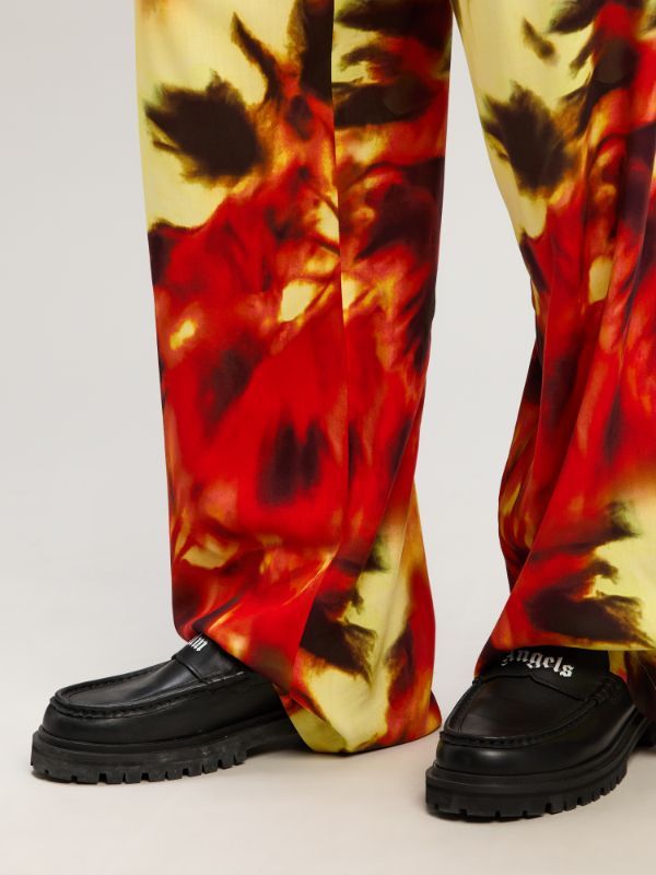 Palm Angels Flame Palm Print Wide-leg Pants In Yellow