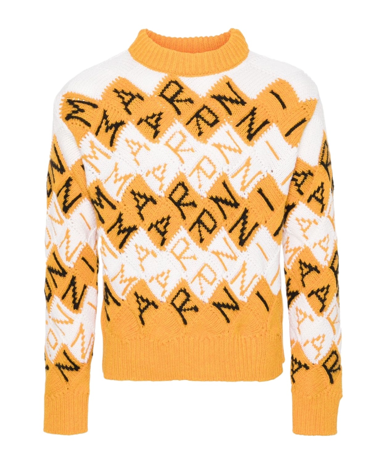 Marni Wool Intarsia-knit Crew-neck Sweater In Orange