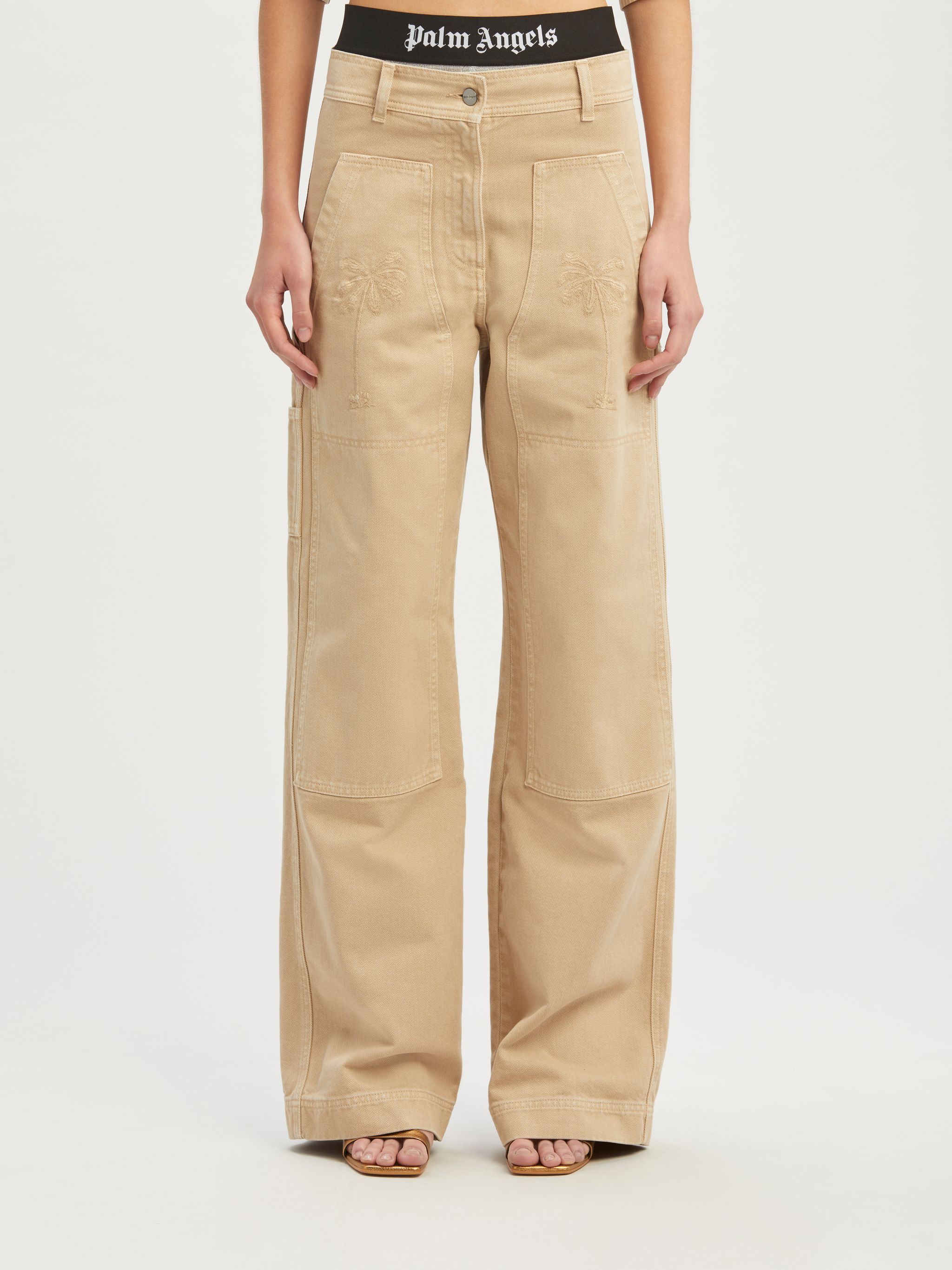 Palm Angels Neutral Bull Cargo Jeans In Nude