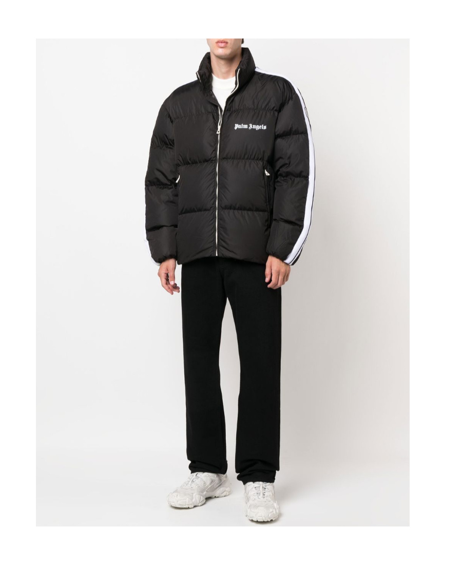 Palm Angels Black Hooded Track Down Jacket In Black