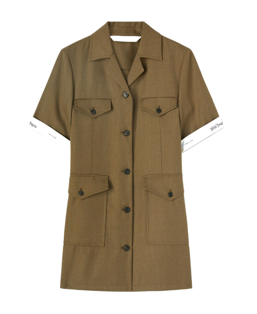 Palm Angels Reverse Logo-band Minidress In Green