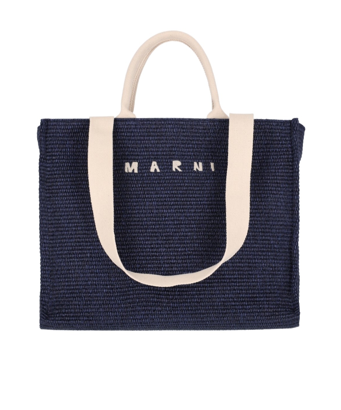 Marni Natural Raffia Effect Fabric Large Tote Bag In Black