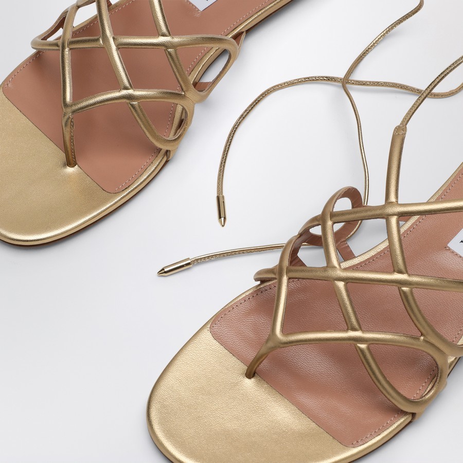 Aquazzura Strappy Metallic Leather Flat Sandals