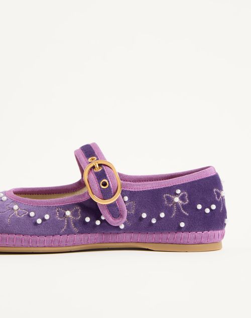 Valentino Endouce Sequined Velvet Mary Jane Flats In Purple