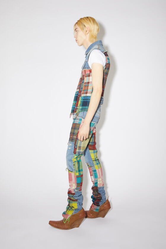 Acne Studios Denim Plaid Spliced Vest In Blue