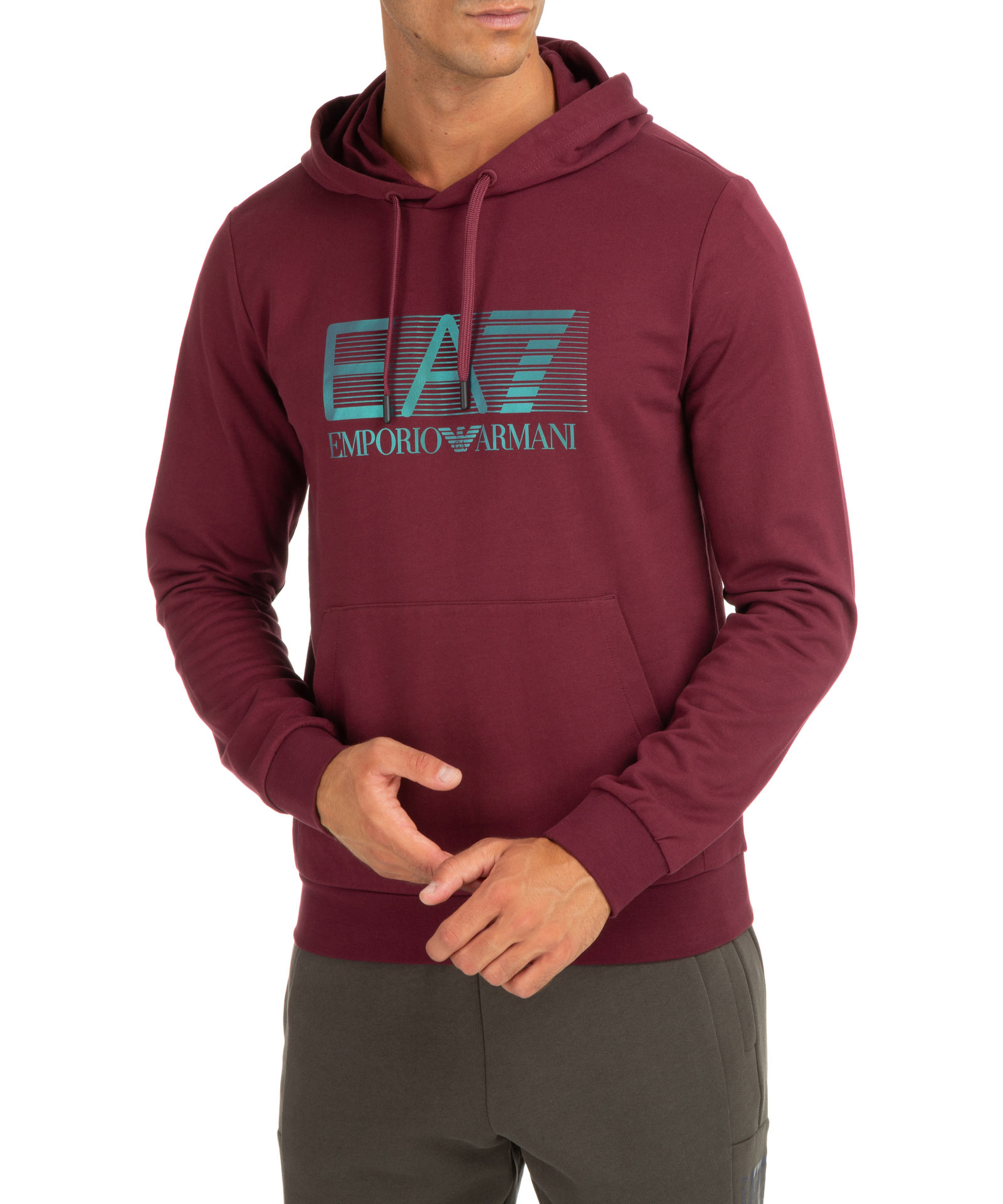 Ea7 Logo Hooded Sweater In Red