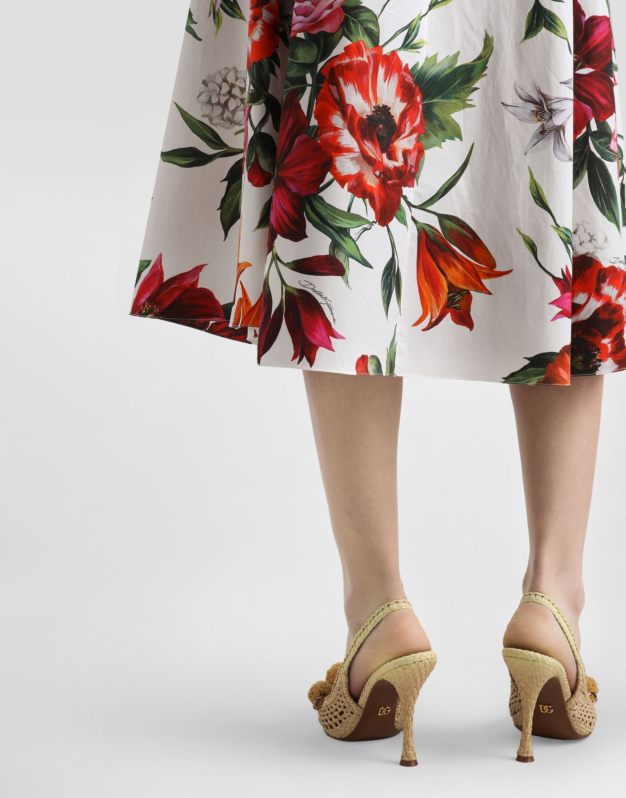 Dolce & Gabbana Multicolor Midi Skirt With All-over Floral Print And Rear Zip Closure In Cotton Woman