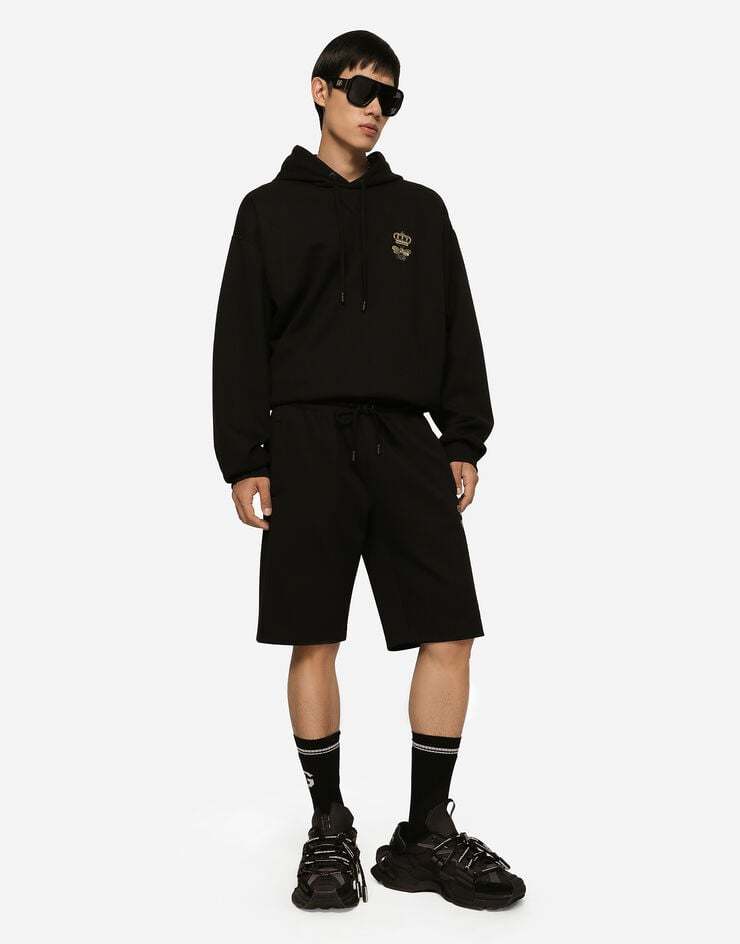 Dolce & Gabbana Drawstring-waist Cotton-blend Track Shorts In Black