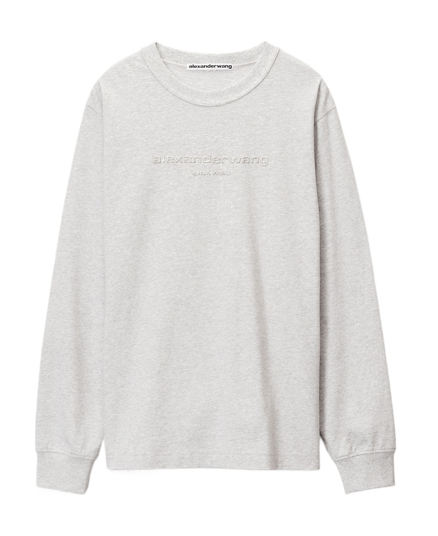Alexander Wang Raised-logo Glitter Cotton T-shirt In Gray