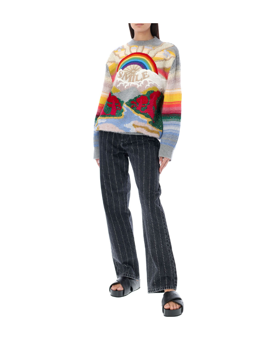 Stella Mccartney Festive Smile Embroidered Intarsia Wool-blend Sweater In Gray