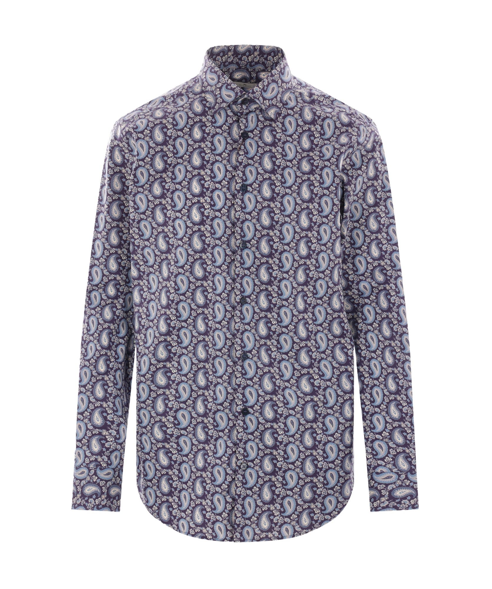 Etro Graphic-printed Curved Hem Shirt In Gray