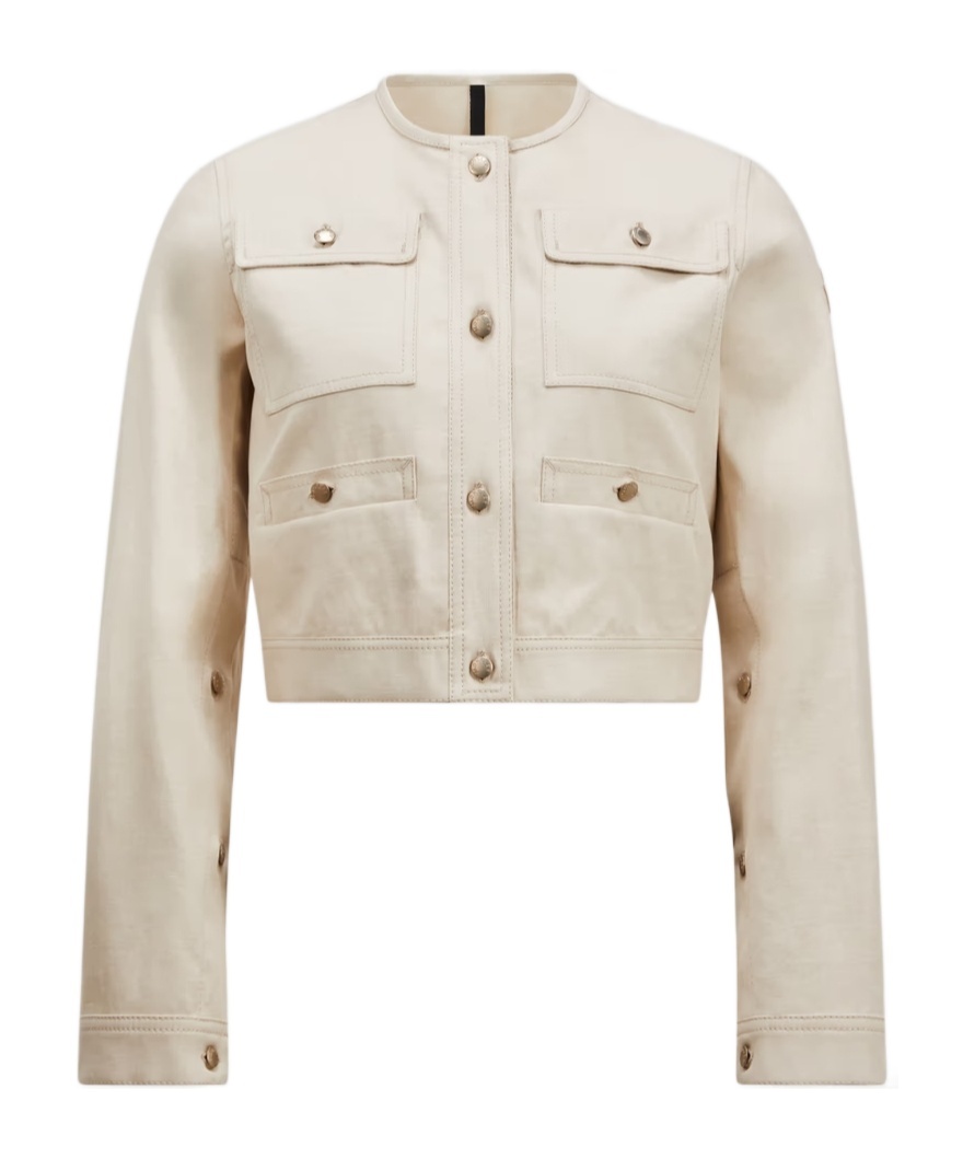 Shop Moncler Chatel Cotton Linen Jacket In White Ivory