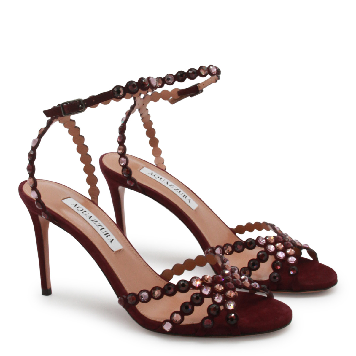 Aquazzura 90mm Embellished Scalloped-edges Heeled Sandals In Brown