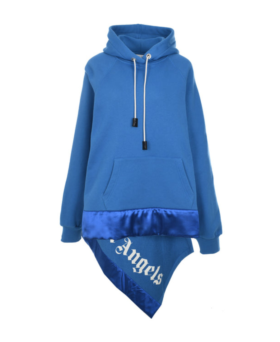 Palm Angels Logo Pendant Hooded Sweater In Blue