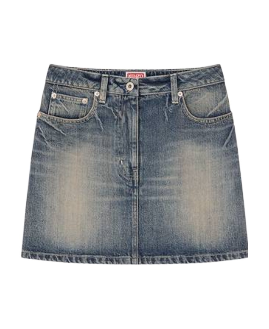 Kenzo Japanese Denim Mini Skirt In Blue