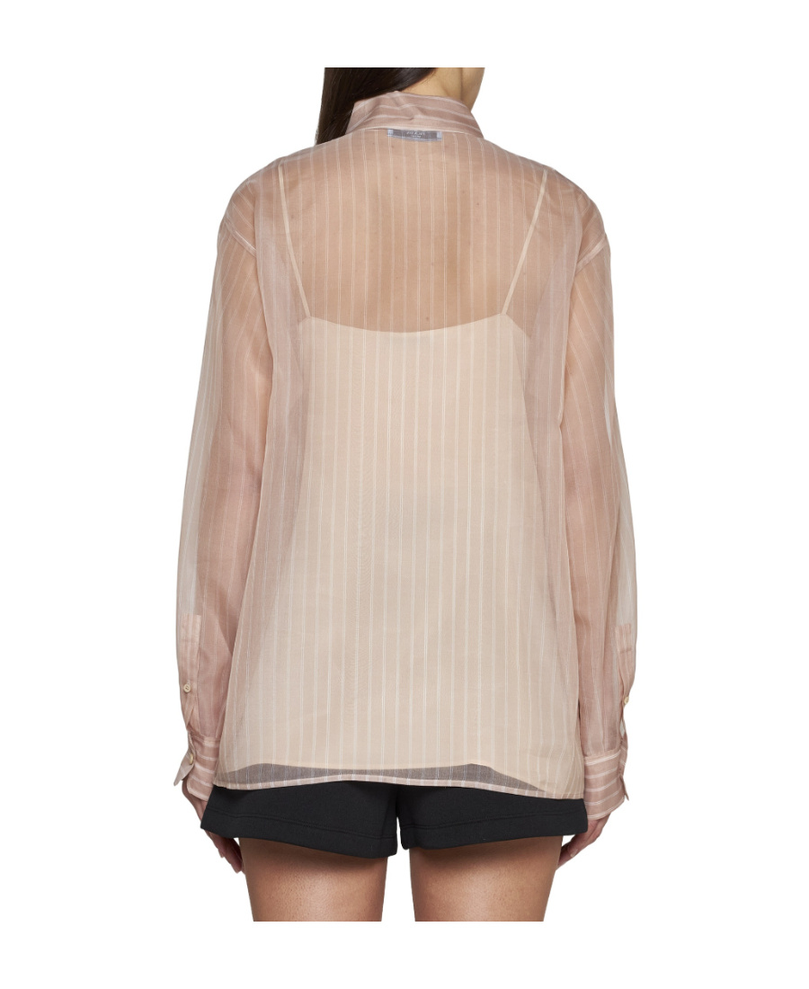 Prada Striped Silk Long-sleeve Shirt In Nude