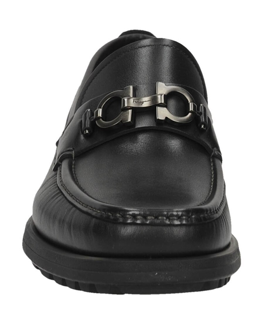 Ferragamo Leather David Loafer With Gancini Hook For Men In Black