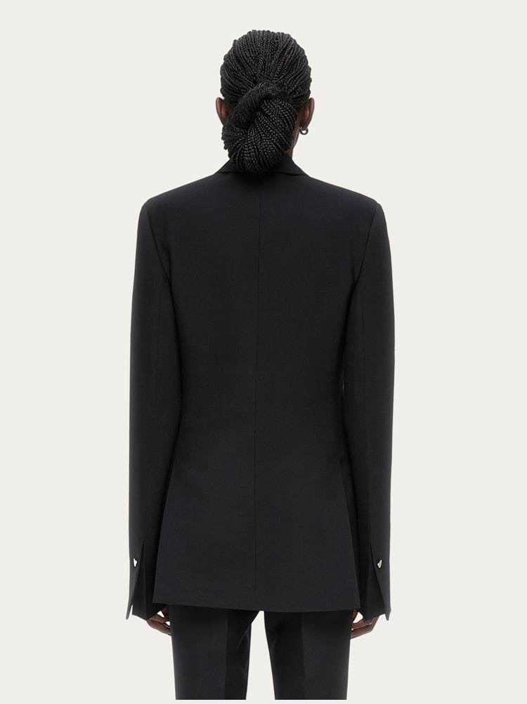 Ferragamo Double Breasted Wool Blazer In Black