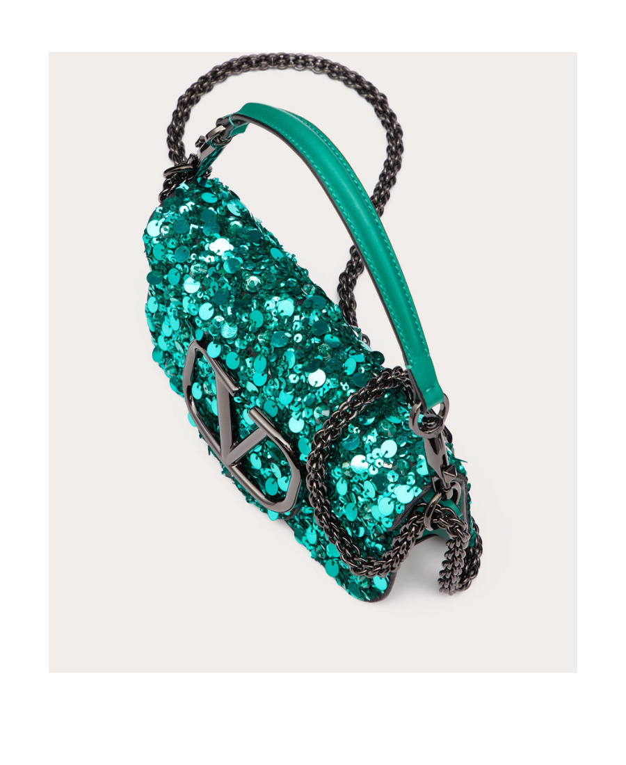 Valentino Small Locò Shoulder Bag With 3d Embroidery In Green