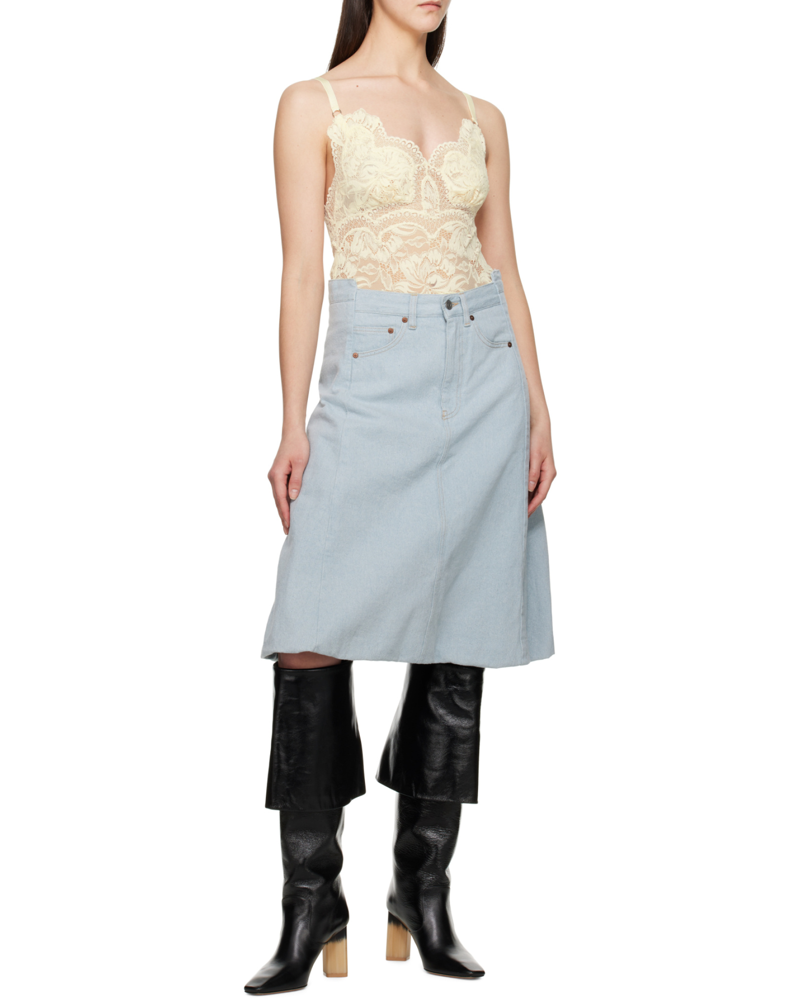 Shop Victoria Beckham Denim Midi Skirt