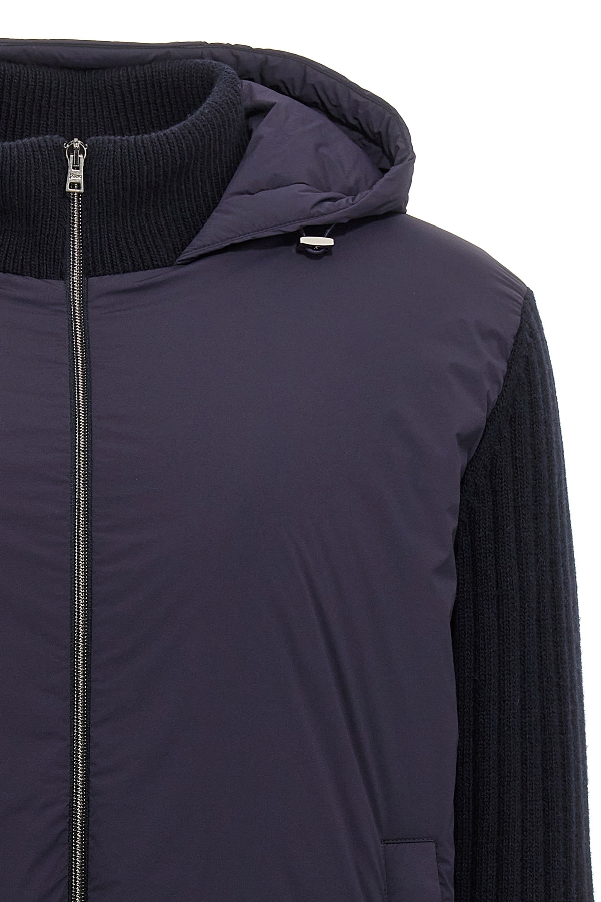 Herno Knitted-panels Hooded Jacket In Black