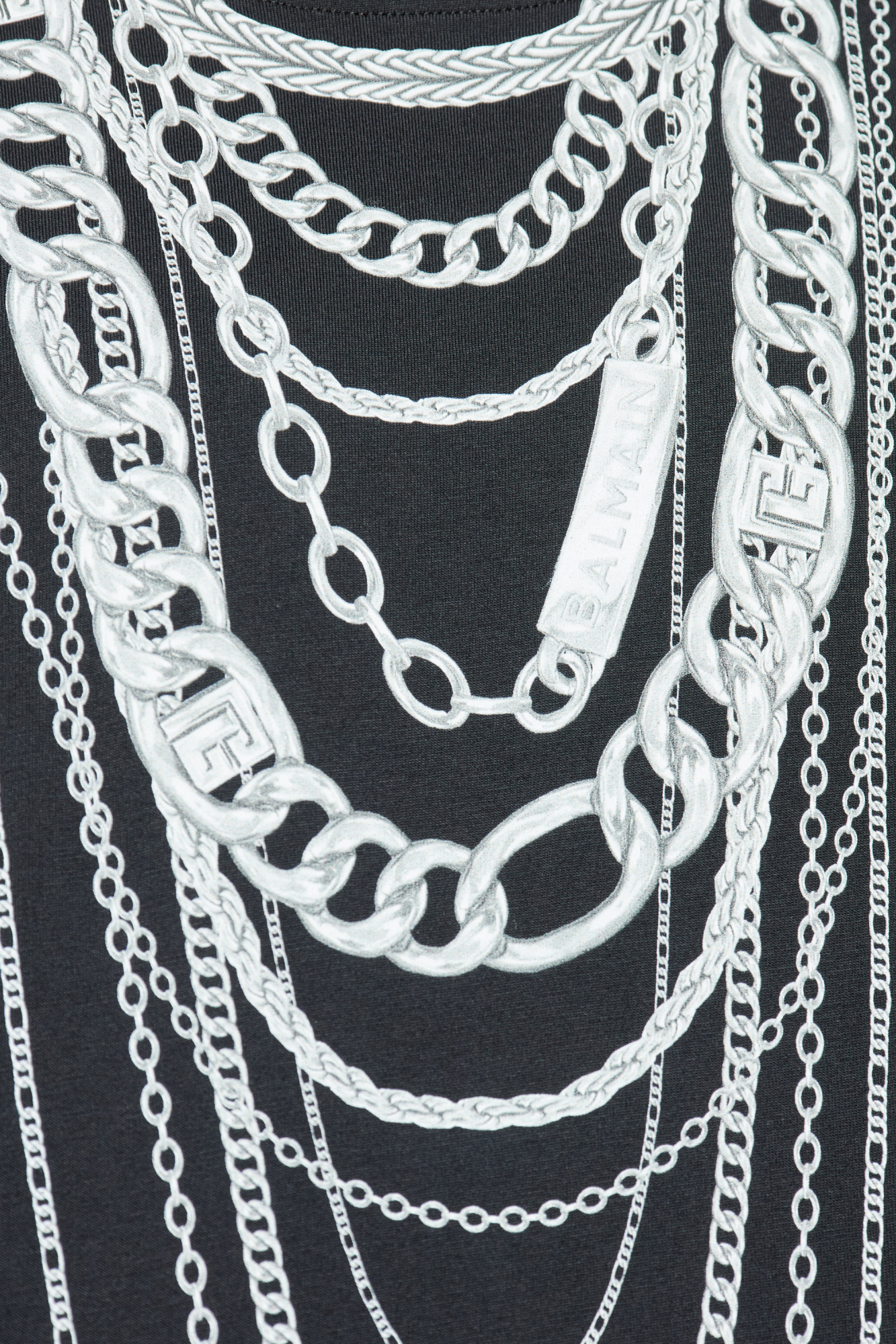 Balmain Graphic Chain Motif Black T-shirt With Short Sleeves In Black