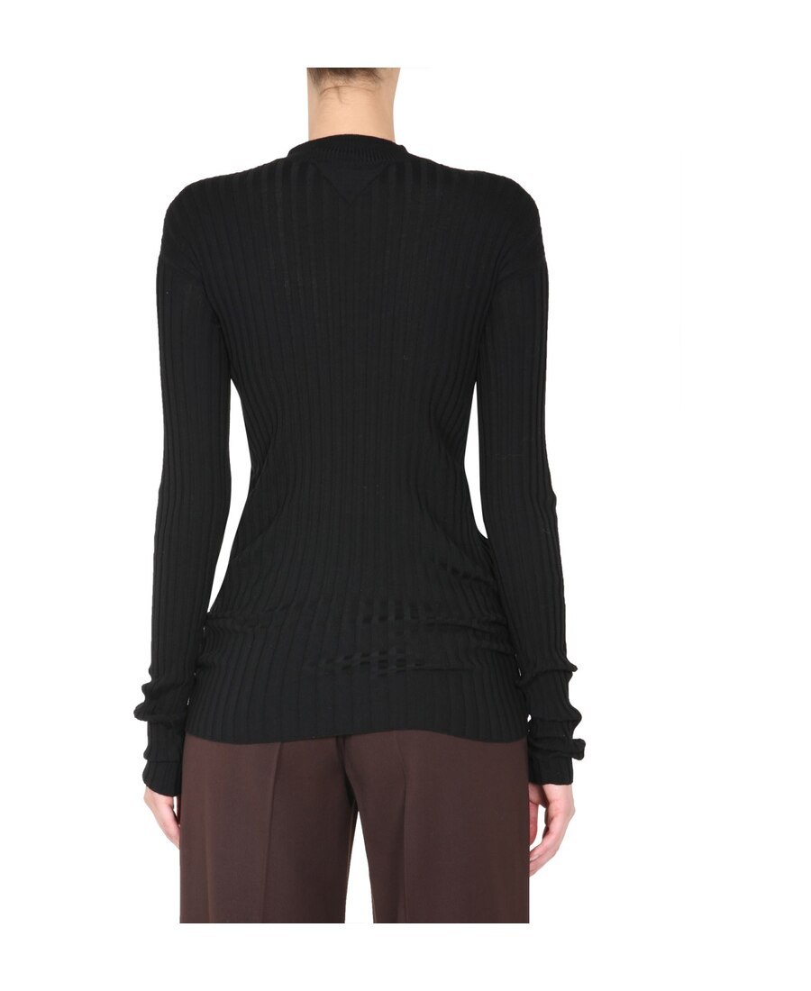 Bottega Veneta Mock-neck Ribbed Jumper In Black