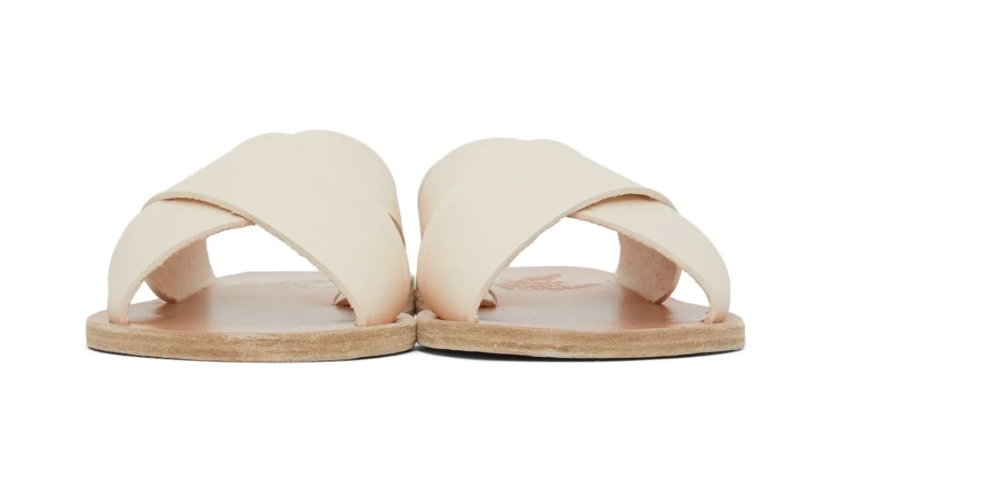 Ancient Greek Sandals Thais Flat Leather Sandals In White