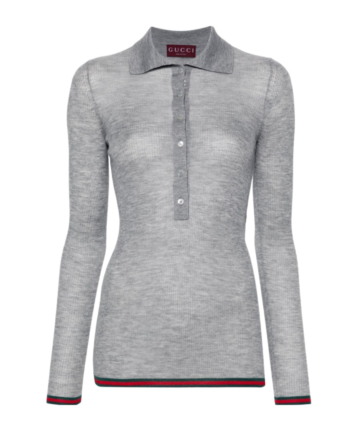 Gucci Cashmere And Silk Polo Top With Web In Gray